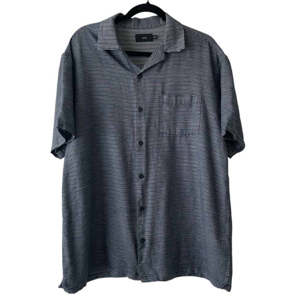 Onia Men's XL Stripes Top Polo Button Down Shirt Navy Blue White Preppy Academia